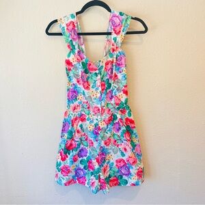 Vintage 90s 80s Floral Retro Avon Overalls Romper Jumpsuit Small
